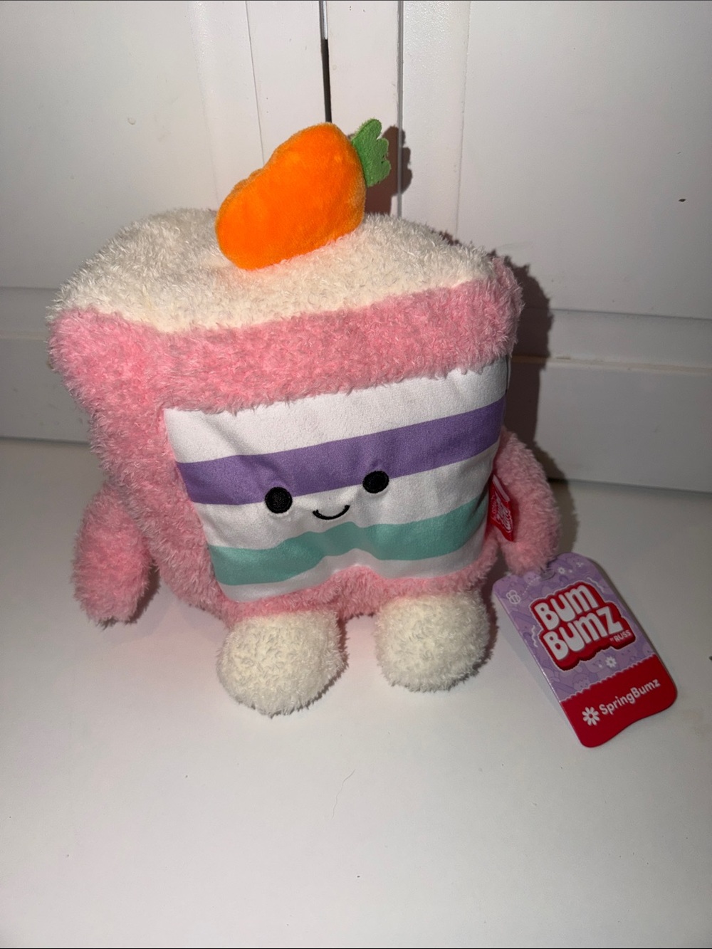 Pink Plush Cake Slice Toy with Carrot Accent Bum Bumz Chester